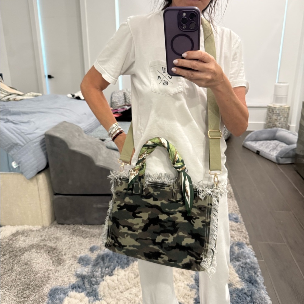 Camouflage Tote Bag with Fringe